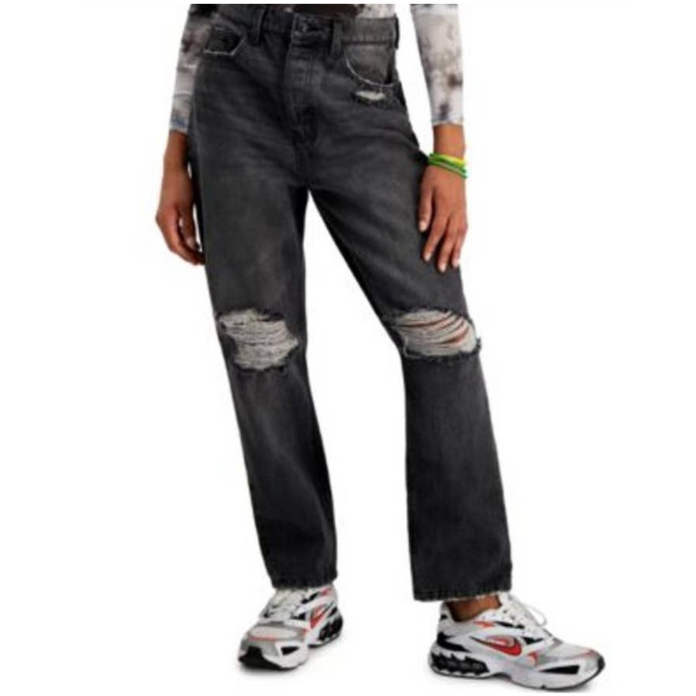 Vanilla Star Juniors Sz 7/28 90's Straight Jean Distressed Jeans Button Fly‎ NWT